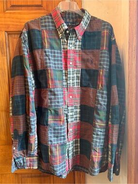 Ralph Lauren Men's NWOT COTTON PLAID PATCHWORK Madras Button Down Shirt XXL
